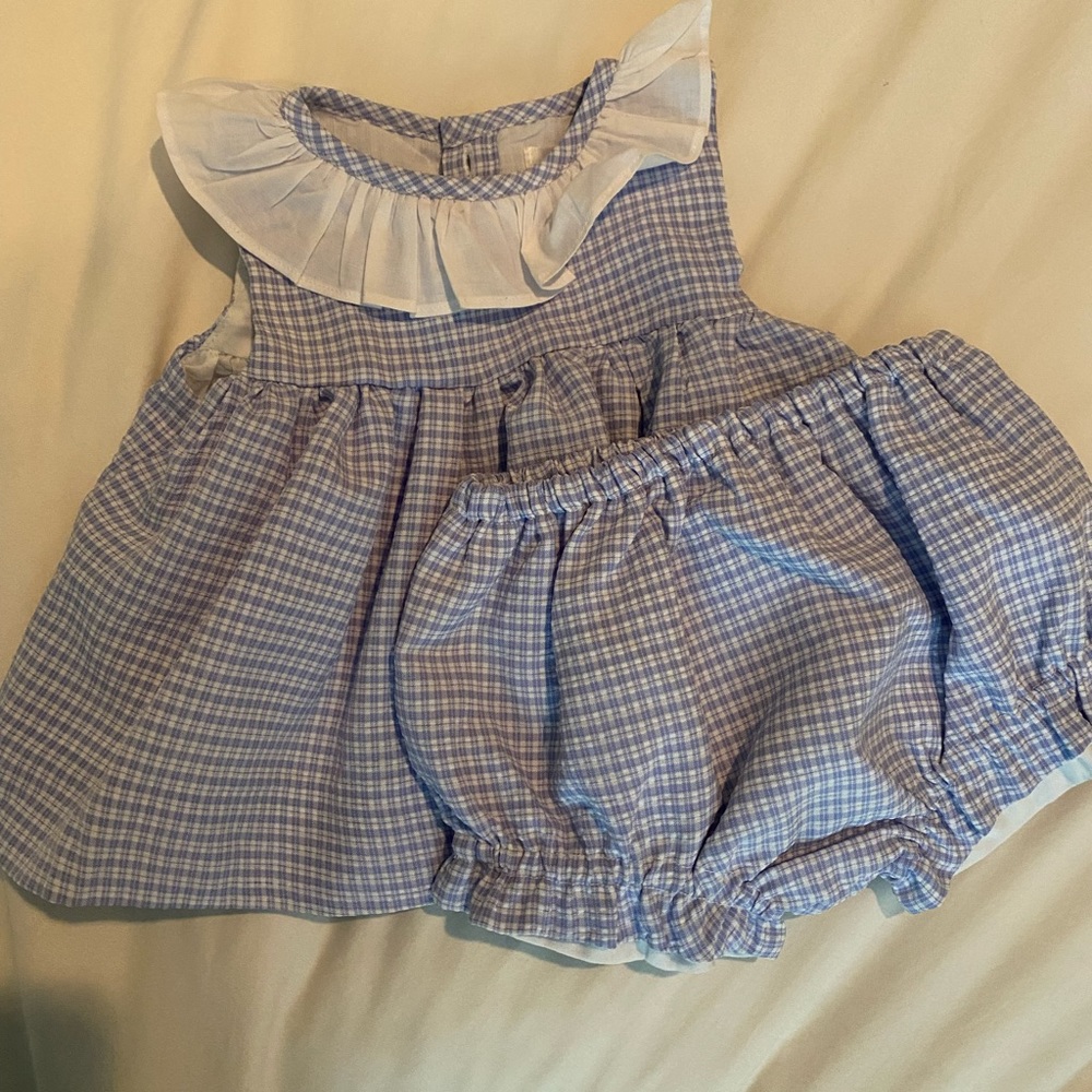 Blue gingham bloomer set